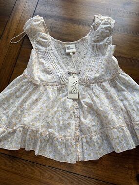 Self Esteem Girls' Yellow Floral Ruffle Button-Front Blouse